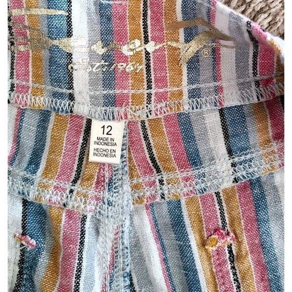 Seven7 Wide Leg Cropped Pants Sz 12 Multicolor Striped Linen Viscose Coastal New - Picture 5 of 9